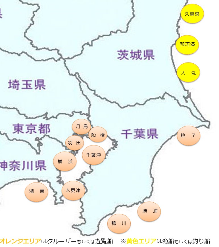 12のエリアから選べる海洋散骨めぐるのエリア地図です。